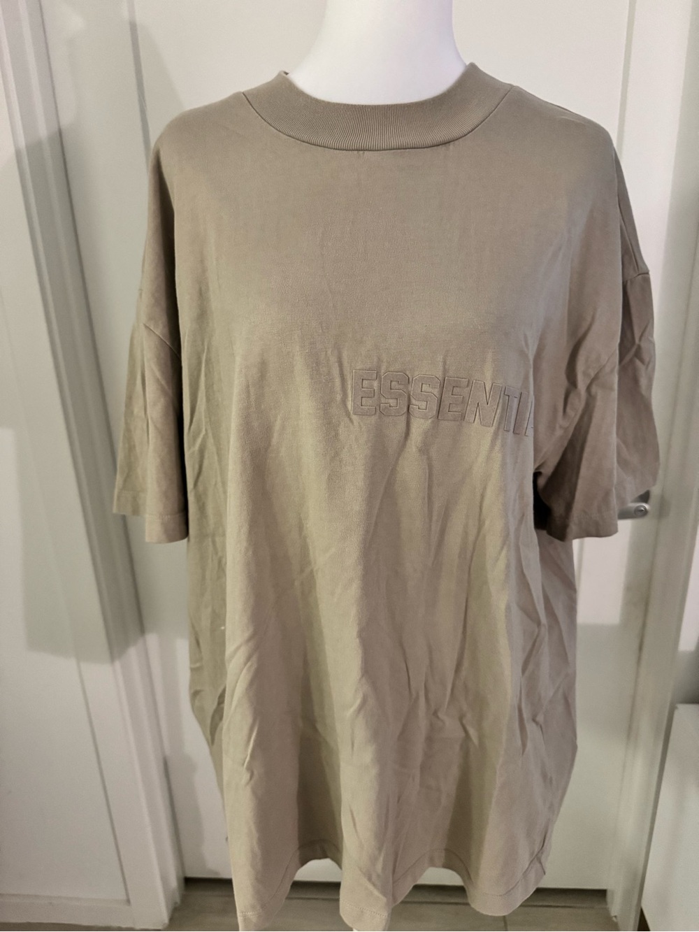ESSENTIALS Men's Oversized Taupe Crew T-Shirt with Embossed Logo